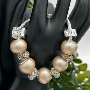 Pandora Style Brushed Gold Charm Bracelet in Silver and Rhinestones, NWOT